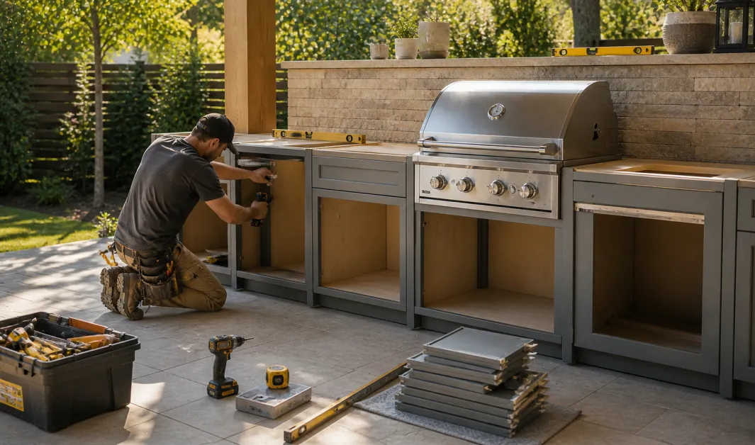 Installing Outdoor Kitchen Cabinets